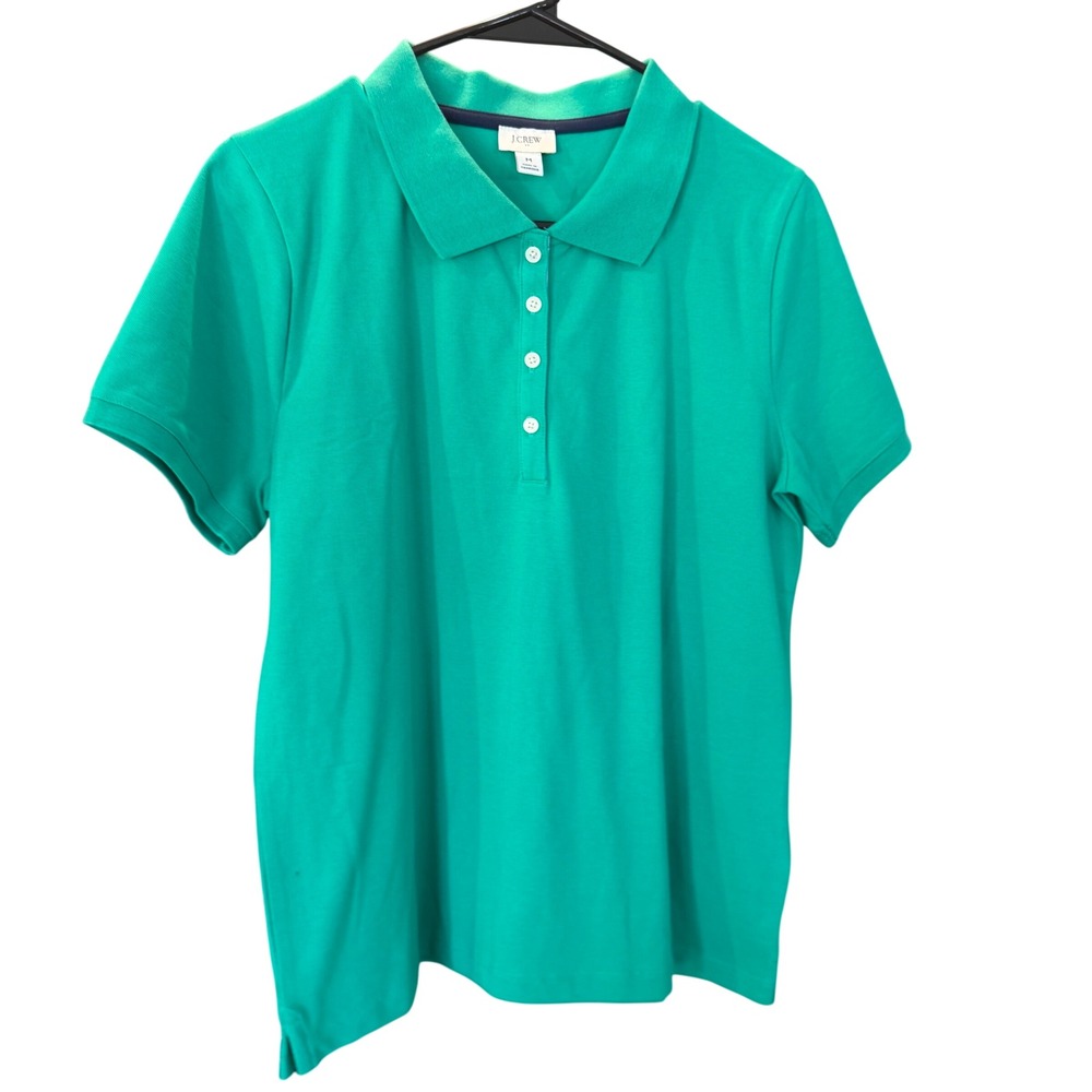 J. Crew Women's Medium Green Cotton Blend Polo Shirt Short Sleeve Casual